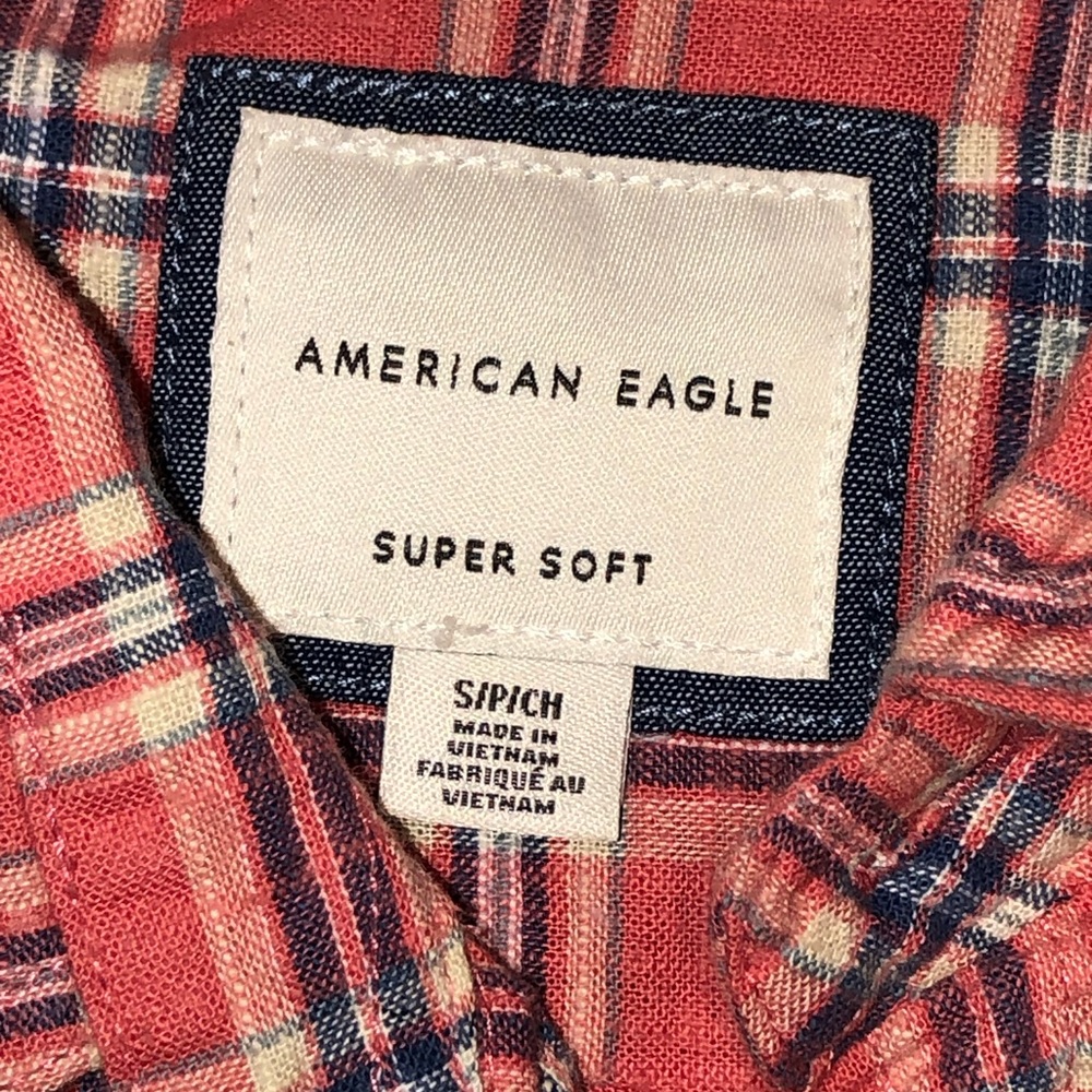 American Eagle Outfitters Red Plaid Button-Down Shirt